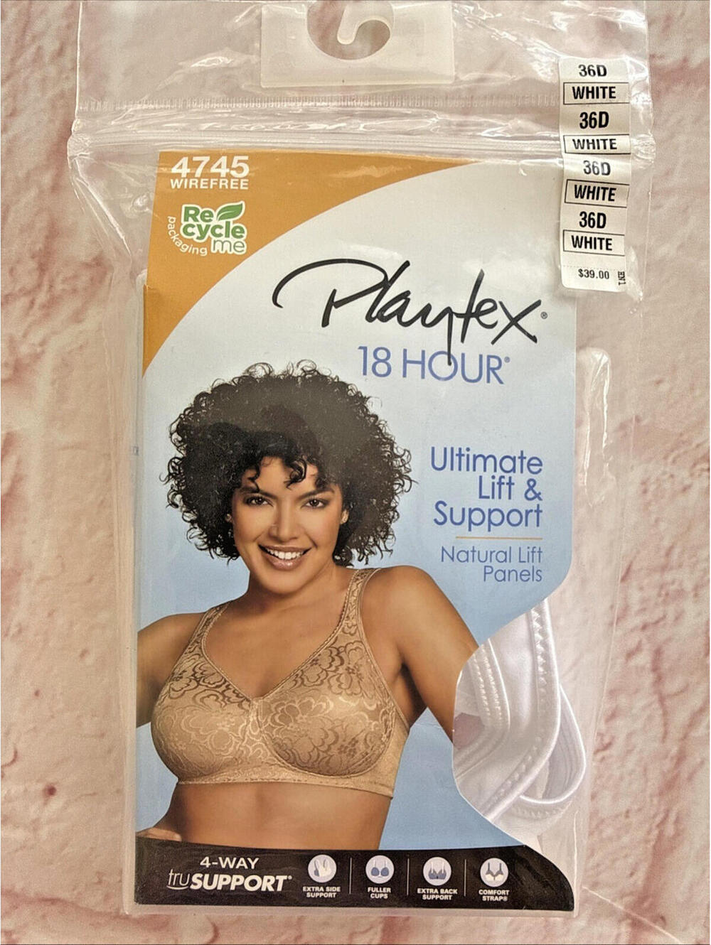 NWT Playtex 18 Hour Ultimate Lift & Support Bra 4745 36D WHITE New Sealed